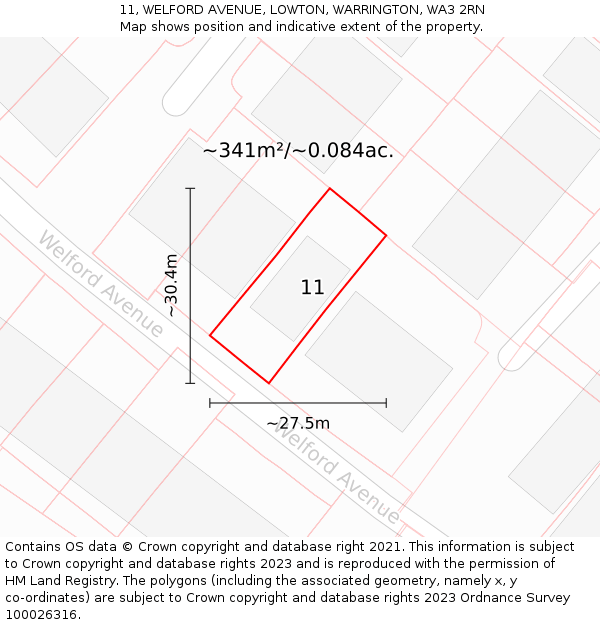 11, WELFORD AVENUE, LOWTON, WARRINGTON, WA3 2RN: Plot and title map