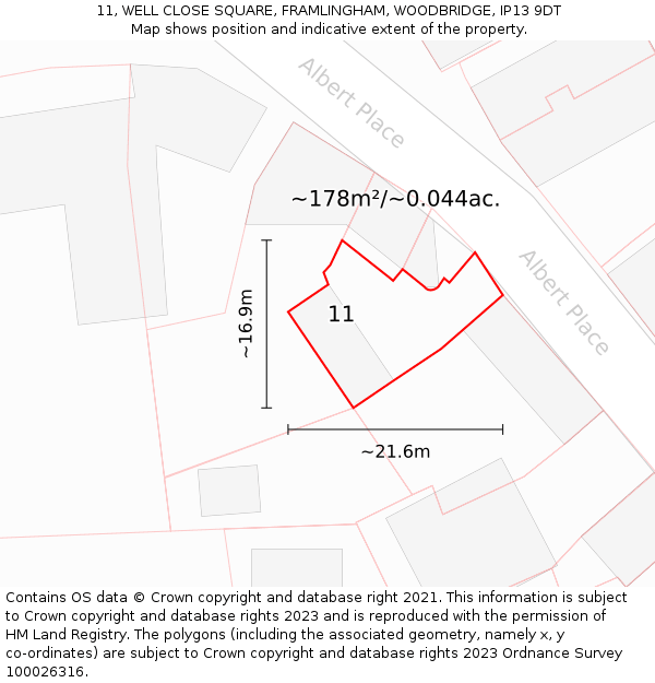 11, WELL CLOSE SQUARE, FRAMLINGHAM, WOODBRIDGE, IP13 9DT: Plot and title map
