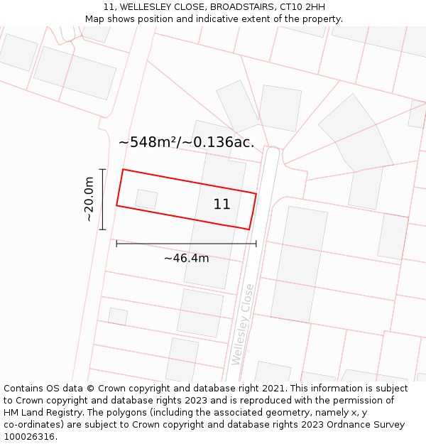 11, WELLESLEY CLOSE, BROADSTAIRS, CT10 2HH: Plot and title map