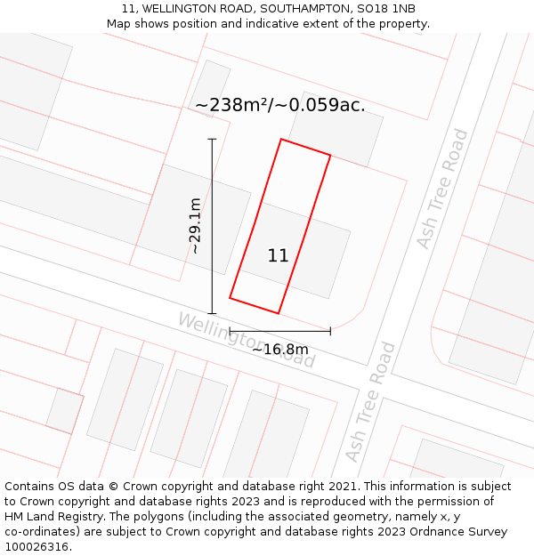11, WELLINGTON ROAD, SOUTHAMPTON, SO18 1NB: Plot and title map