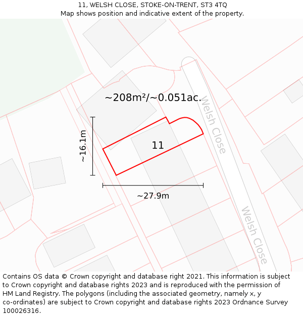 11, WELSH CLOSE, STOKE-ON-TRENT, ST3 4TQ: Plot and title map