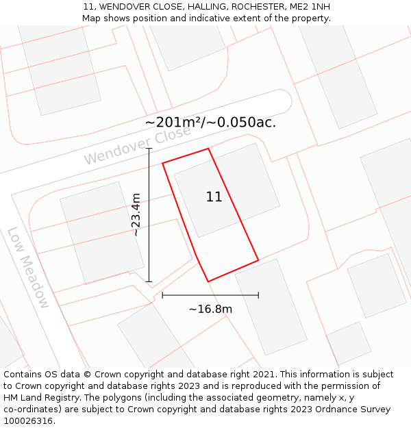 11, WENDOVER CLOSE, HALLING, ROCHESTER, ME2 1NH: Plot and title map
