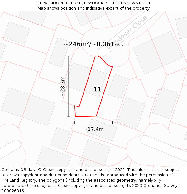 11, WENDOVER CLOSE, HAYDOCK, ST HELENS, WA11 0FP: Plot and title map