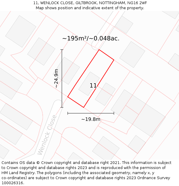11, WENLOCK CLOSE, GILTBROOK, NOTTINGHAM, NG16 2WF: Plot and title map