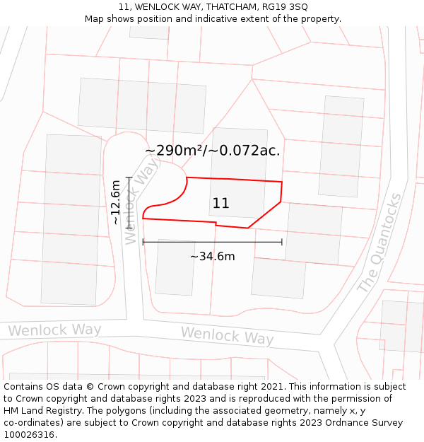 11, WENLOCK WAY, THATCHAM, RG19 3SQ: Plot and title map