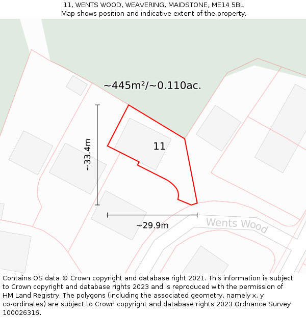 11, WENTS WOOD, WEAVERING, MAIDSTONE, ME14 5BL: Plot and title map