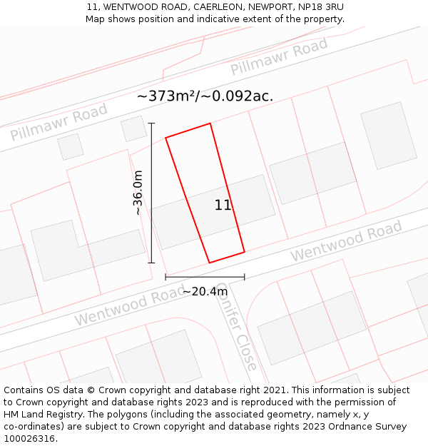 11, WENTWOOD ROAD, CAERLEON, NEWPORT, NP18 3RU: Plot and title map