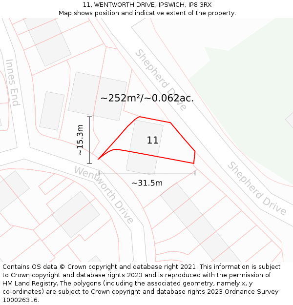11, WENTWORTH DRIVE, IPSWICH, IP8 3RX: Plot and title map
