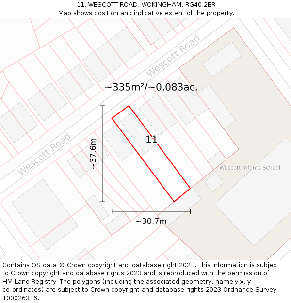 11, WESCOTT ROAD, WOKINGHAM, RG40 2ER: Plot and title map