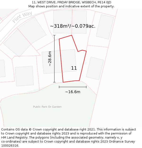 11, WEST DRIVE, FRIDAY BRIDGE, WISBECH, PE14 0JD: Plot and title map