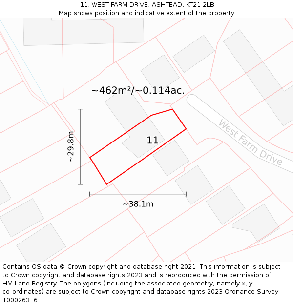 11, WEST FARM DRIVE, ASHTEAD, KT21 2LB: Plot and title map