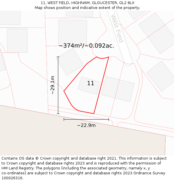 11, WEST FIELD, HIGHNAM, GLOUCESTER, GL2 8LX: Plot and title map