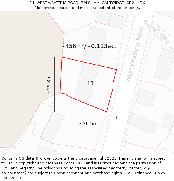 11, WEST WRATTING ROAD, BALSHAM, CAMBRIDGE, CB21 4DX: Plot and title map