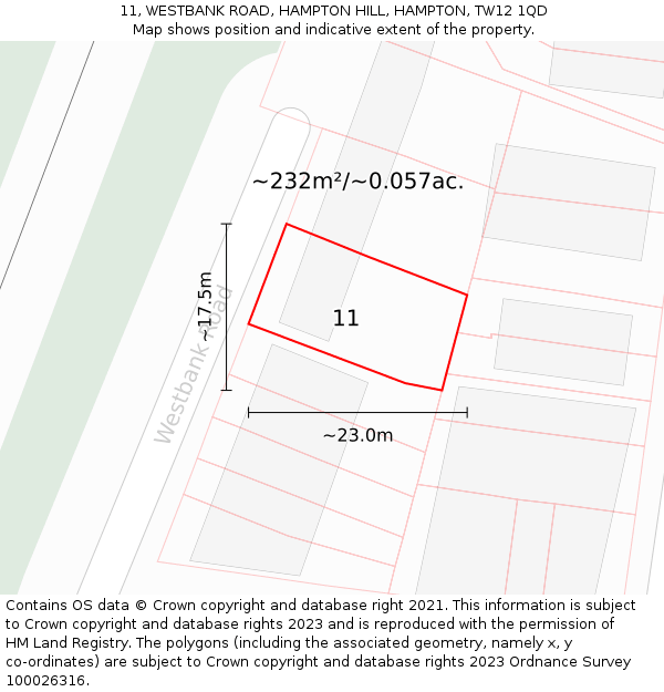 11, WESTBANK ROAD, HAMPTON HILL, HAMPTON, TW12 1QD: Plot and title map