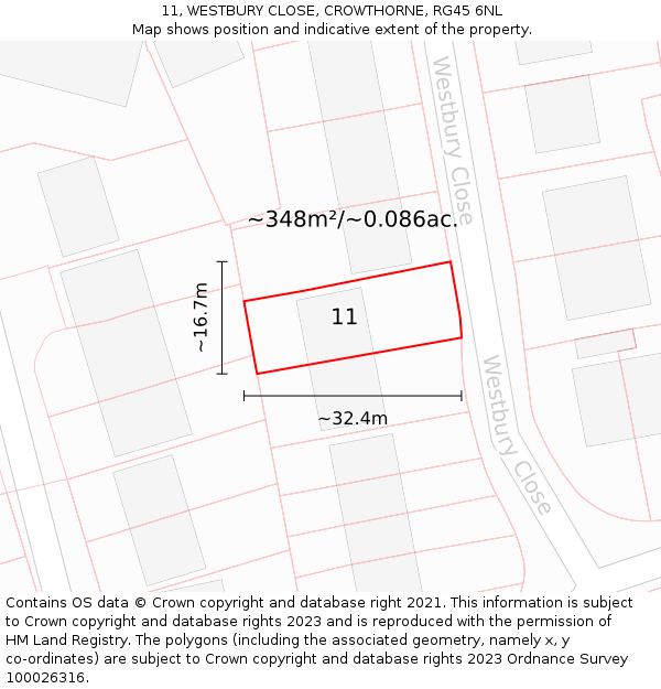 11, WESTBURY CLOSE, CROWTHORNE, RG45 6NL: Plot and title map
