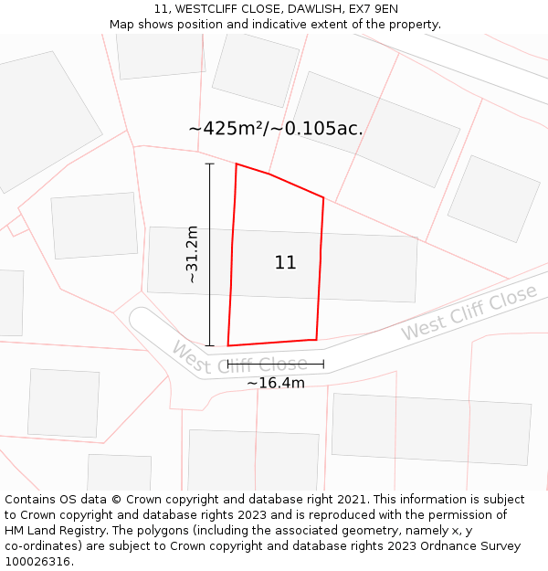 11, WESTCLIFF CLOSE, DAWLISH, EX7 9EN: Plot and title map