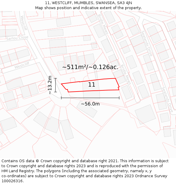 11, WESTCLIFF, MUMBLES, SWANSEA, SA3 4JN: Plot and title map