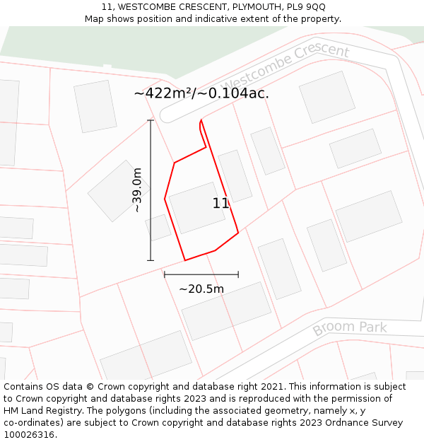 11, WESTCOMBE CRESCENT, PLYMOUTH, PL9 9QQ: Plot and title map