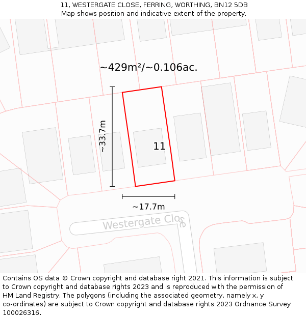 11, WESTERGATE CLOSE, FERRING, WORTHING, BN12 5DB: Plot and title map