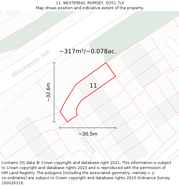 11, WESTERING, ROMSEY, SO51 7LX: Plot and title map