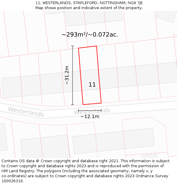 11, WESTERLANDS, STAPLEFORD, NOTTINGHAM, NG9 7JE: Plot and title map