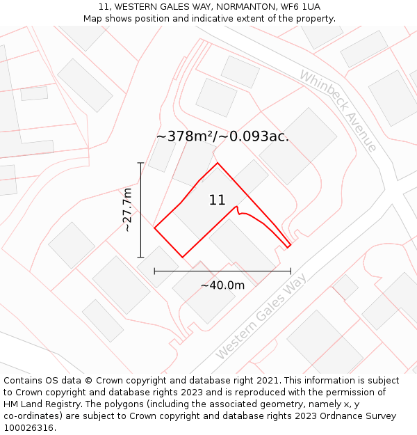 11, WESTERN GALES WAY, NORMANTON, WF6 1UA: Plot and title map