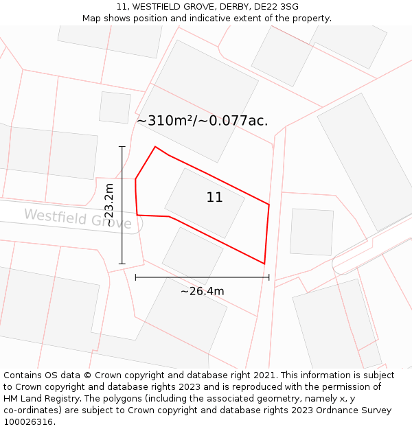 11, WESTFIELD GROVE, DERBY, DE22 3SG: Plot and title map