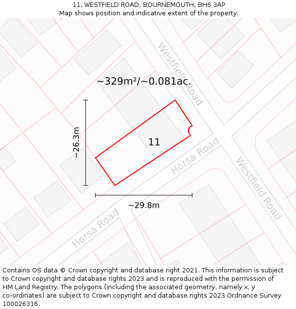 11, WESTFIELD ROAD, BOURNEMOUTH, BH6 3AP: Plot and title map