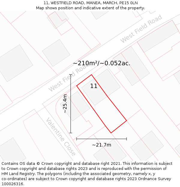 11, WESTFIELD ROAD, MANEA, MARCH, PE15 0LN: Plot and title map