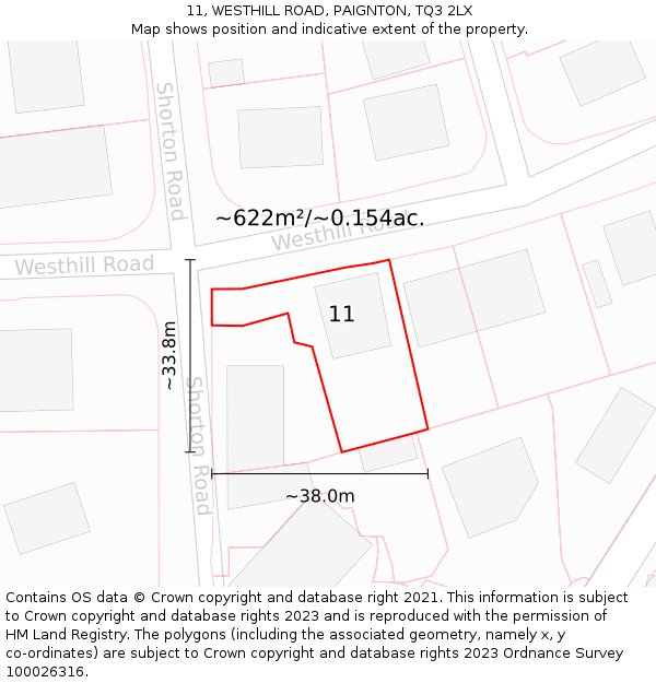 11, WESTHILL ROAD, PAIGNTON, TQ3 2LX: Plot and title map