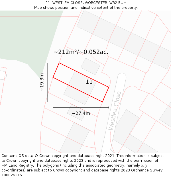 11, WESTLEA CLOSE, WORCESTER, WR2 5UH: Plot and title map