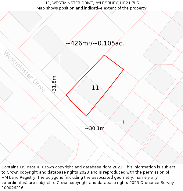 11, WESTMINSTER DRIVE, AYLESBURY, HP21 7LS: Plot and title map