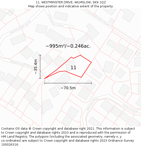 11, WESTMINSTER DRIVE, WILMSLOW, SK9 1QZ: Plot and title map