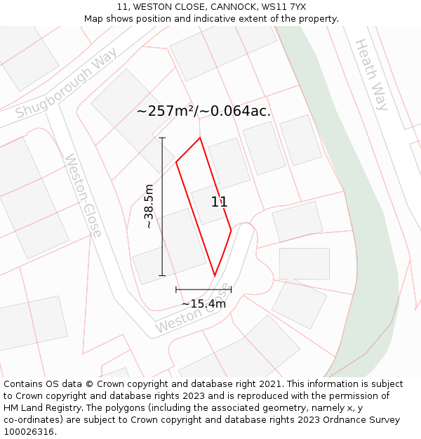 11, WESTON CLOSE, CANNOCK, WS11 7YX: Plot and title map