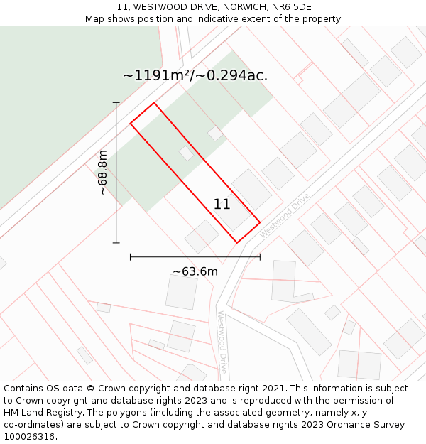 11, WESTWOOD DRIVE, NORWICH, NR6 5DE: Plot and title map