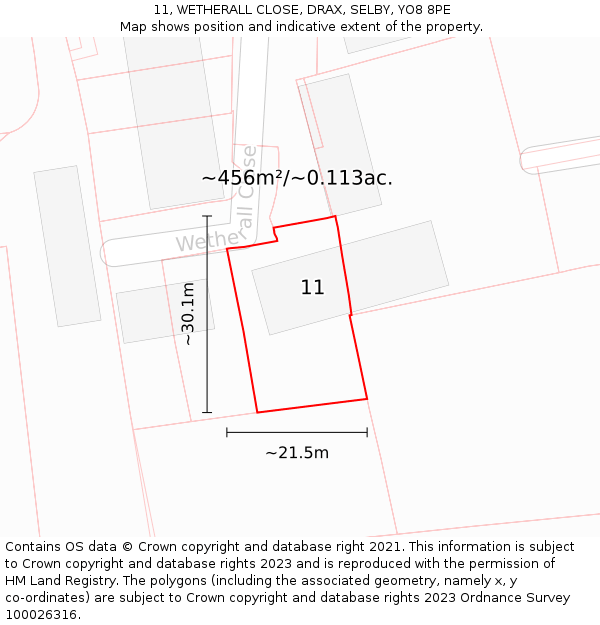 11, WETHERALL CLOSE, DRAX, SELBY, YO8 8PE: Plot and title map