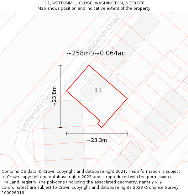 11, WETTONMILL CLOSE, WASHINGTON, NE38 8FP: Plot and title map
