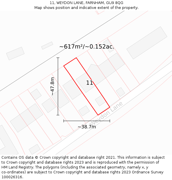 11, WEYDON LANE, FARNHAM, GU9 8QG: Plot and title map