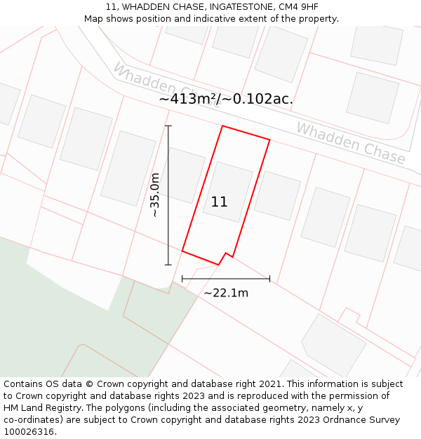 11, WHADDEN CHASE, INGATESTONE, CM4 9HF: Plot and title map
