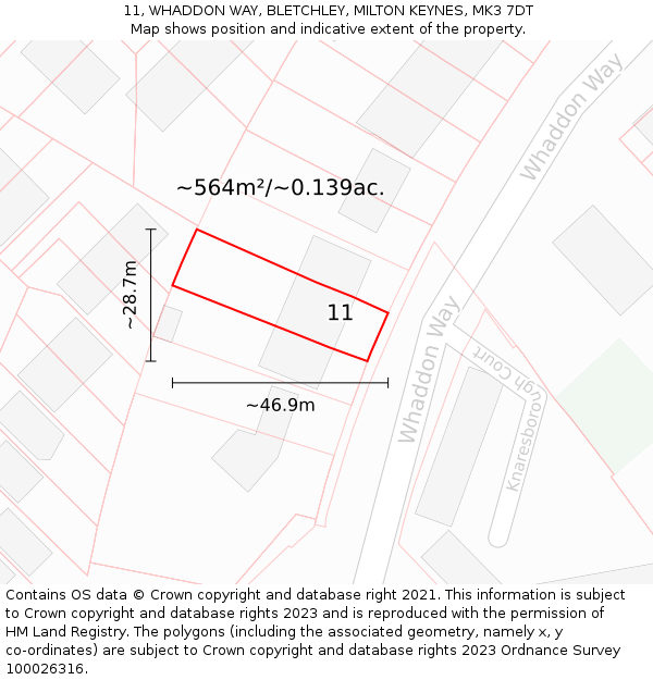 11, WHADDON WAY, BLETCHLEY, MILTON KEYNES, MK3 7DT: Plot and title map