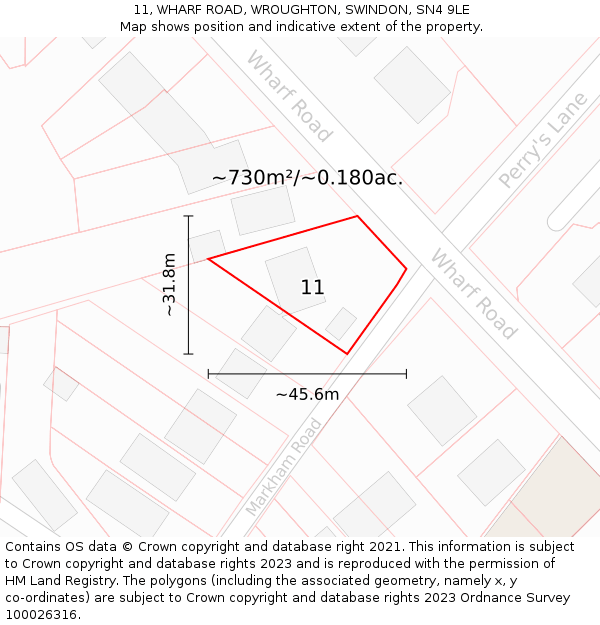 11, WHARF ROAD, WROUGHTON, SWINDON, SN4 9LE: Plot and title map