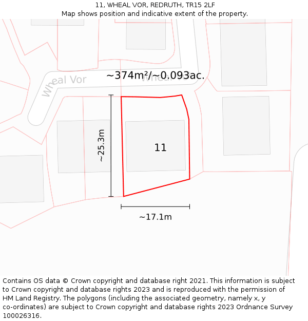 11, WHEAL VOR, REDRUTH, TR15 2LF: Plot and title map