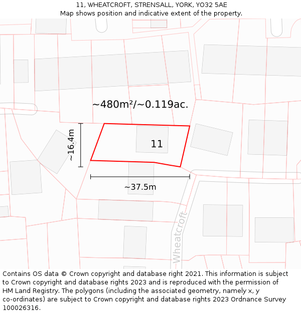 11, WHEATCROFT, STRENSALL, YORK, YO32 5AE: Plot and title map