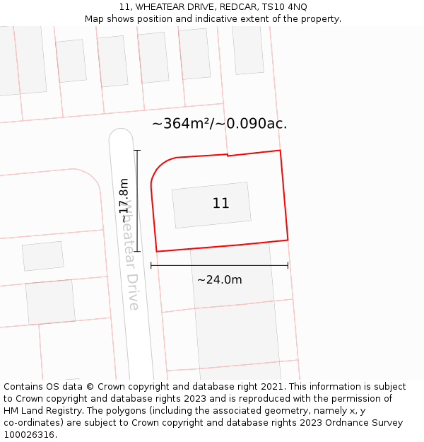 11, WHEATEAR DRIVE, REDCAR, TS10 4NQ: Plot and title map