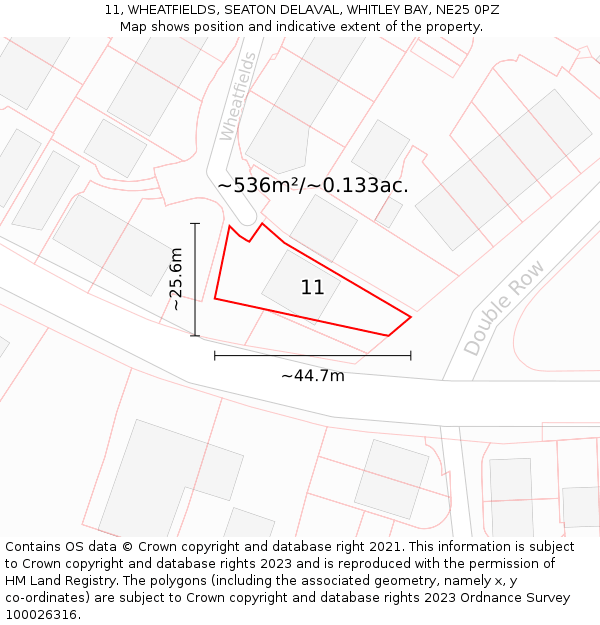 11, WHEATFIELDS, SEATON DELAVAL, WHITLEY BAY, NE25 0PZ: Plot and title map