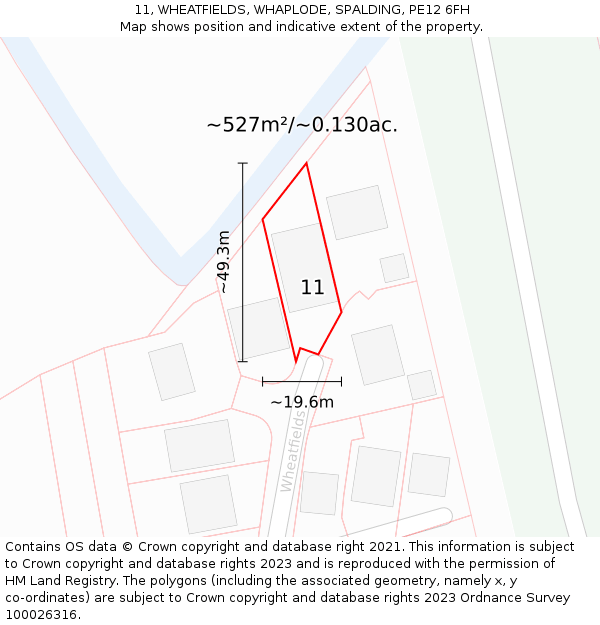 11, WHEATFIELDS, WHAPLODE, SPALDING, PE12 6FH: Plot and title map