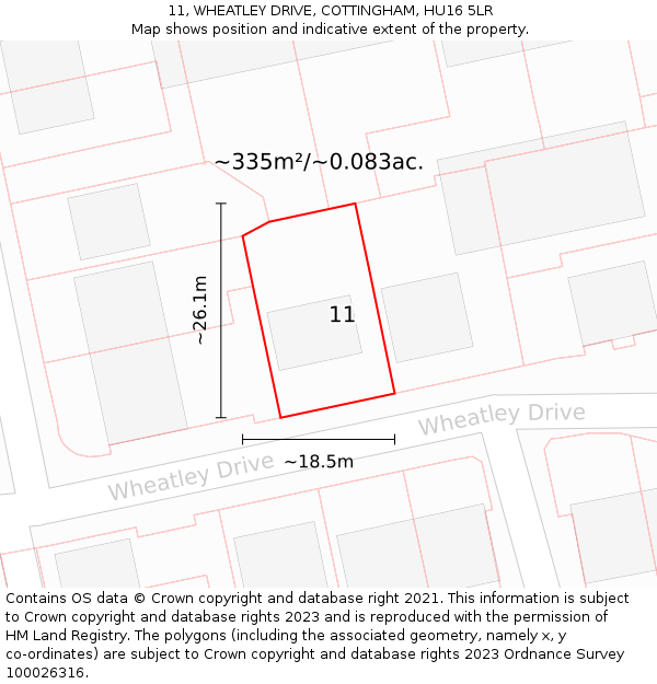 11, WHEATLEY DRIVE, COTTINGHAM, HU16 5LR: Plot and title map