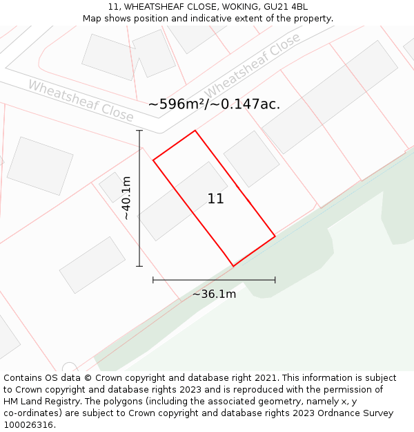 11, WHEATSHEAF CLOSE, WOKING, GU21 4BL: Plot and title map