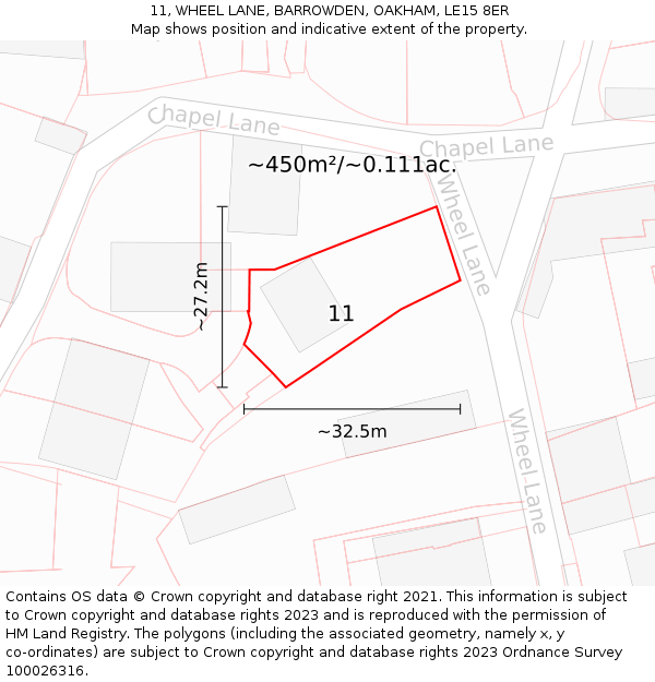 11, WHEEL LANE, BARROWDEN, OAKHAM, LE15 8ER: Plot and title map