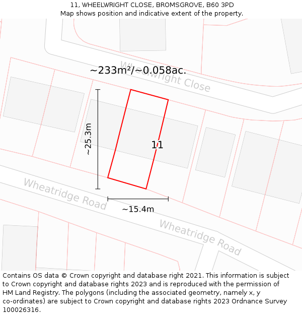 11, WHEELWRIGHT CLOSE, BROMSGROVE, B60 3PD: Plot and title map